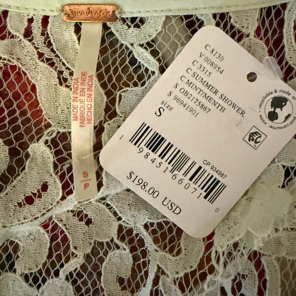 NWT Free People Elegant Lenna Mint Lace Slip Dress + Bed Jacket Small - Picture 11 of 15